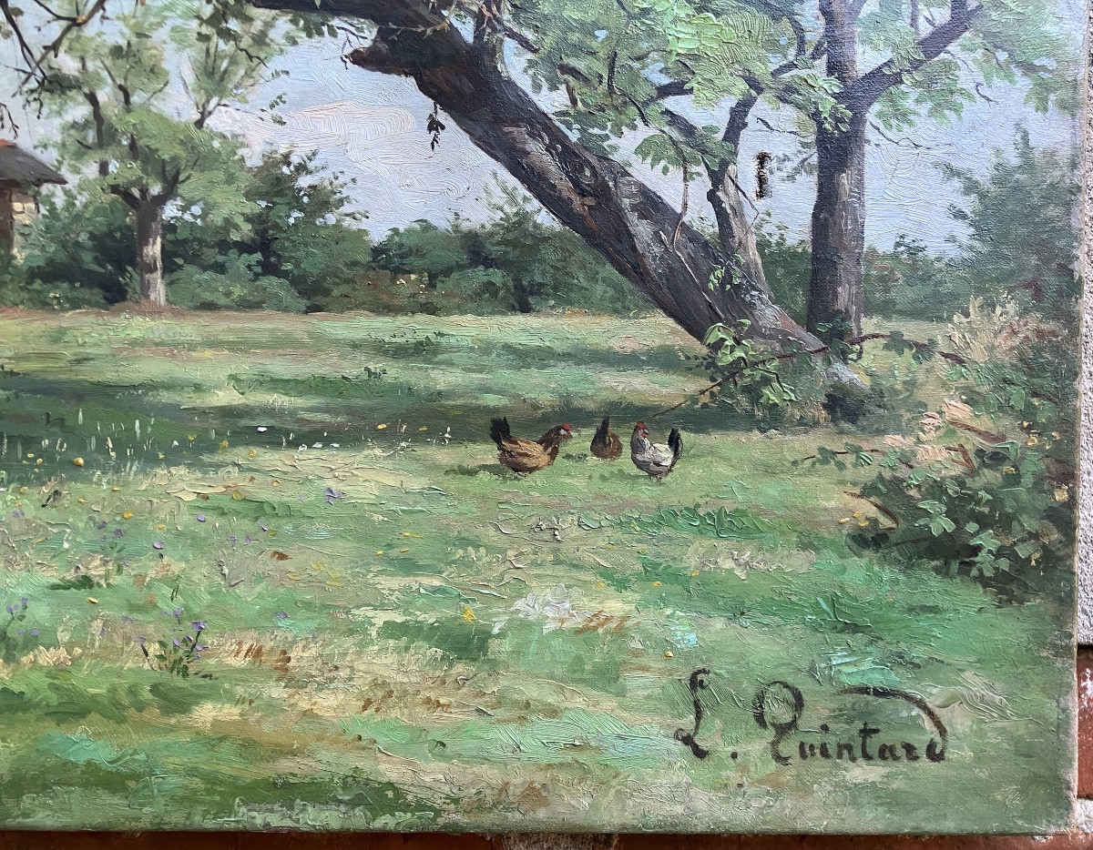 Lucien Quintard Lorraine Landscape With Hens 46 X 65 Cm-photo-8