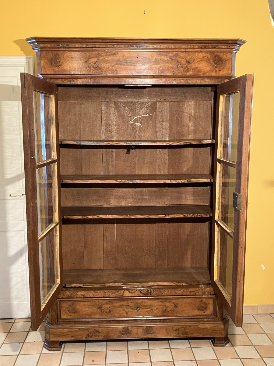 19th Century Walnut Bookcase With Blown Glass, Easy To Dismantle-photo-2