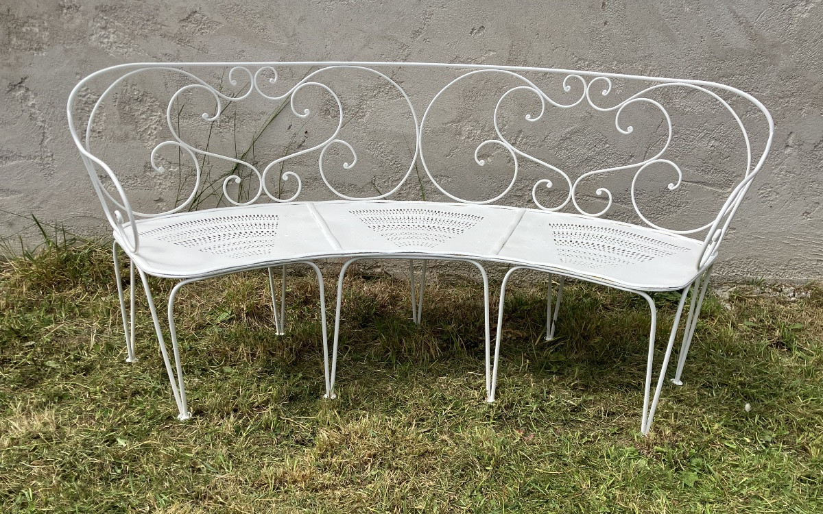 19th Century Round Garden Bench In Powder-coated Wrought Iron-photo-2