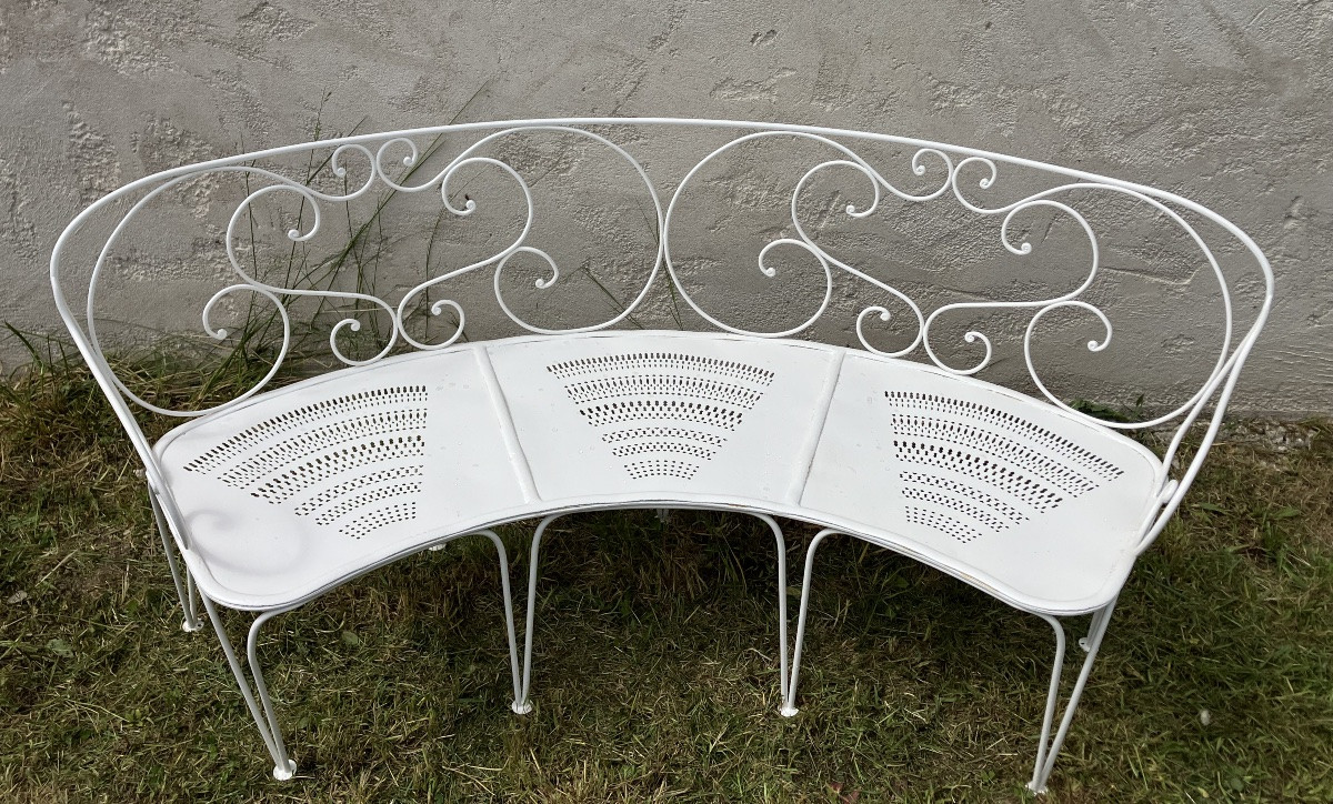 19th Century Round Garden Bench In Powder-coated Wrought Iron-photo-3
