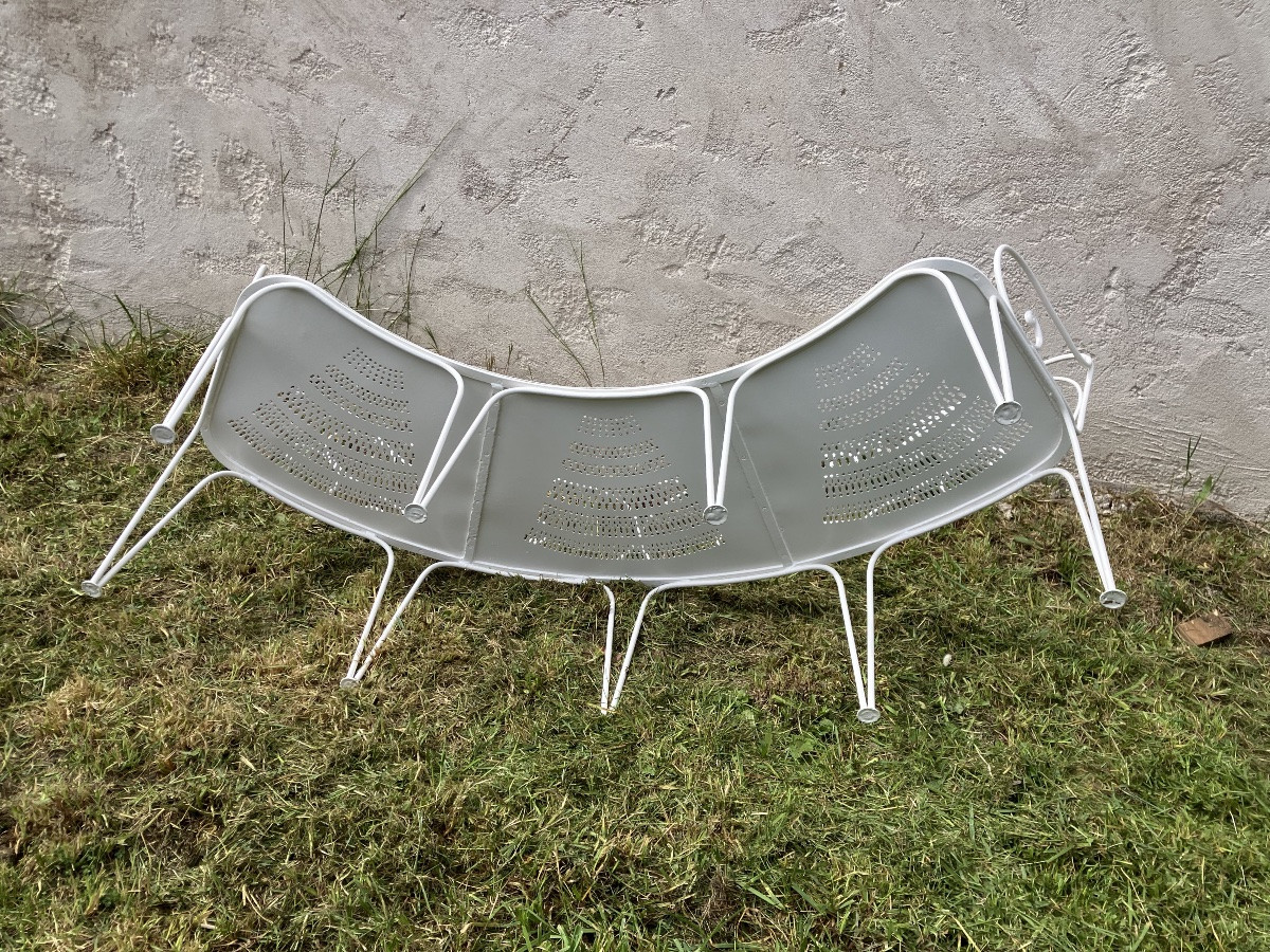 19th Century Round Garden Bench In Powder-coated Wrought Iron-photo-2