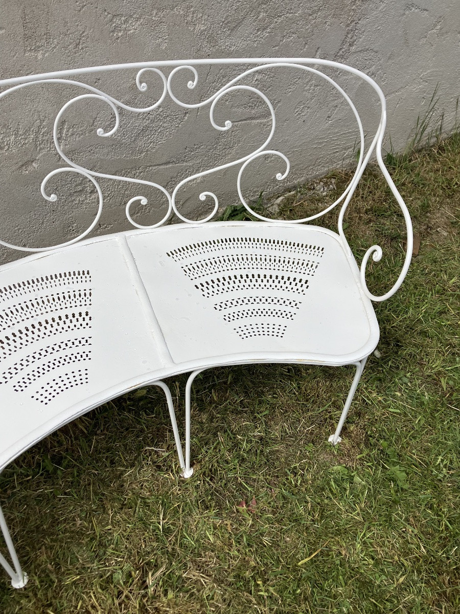 19th Century Round Garden Bench In Powder-coated Wrought Iron-photo-3