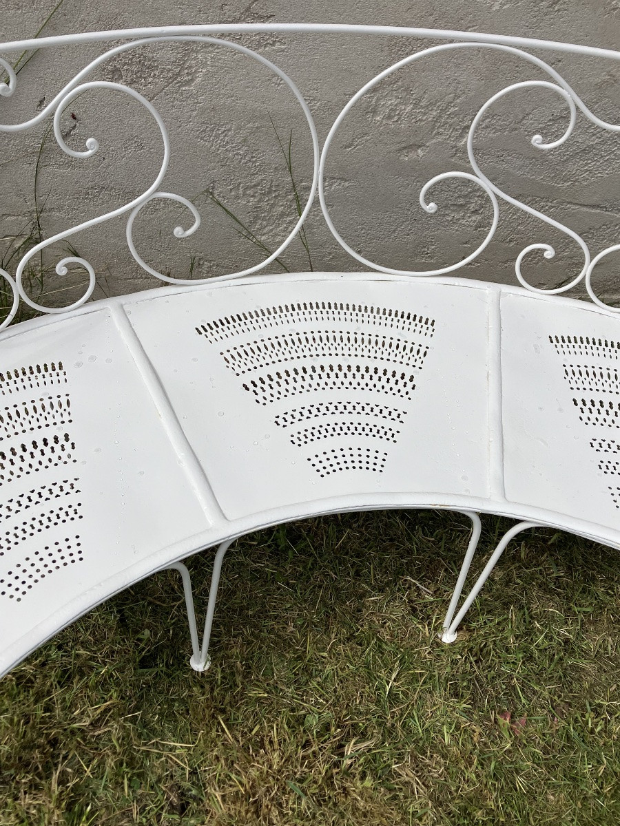 19th Century Round Garden Bench In Powder-coated Wrought Iron-photo-4
