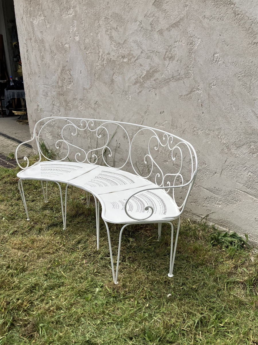 19th Century Round Garden Bench In Powder-coated Wrought Iron-photo-6