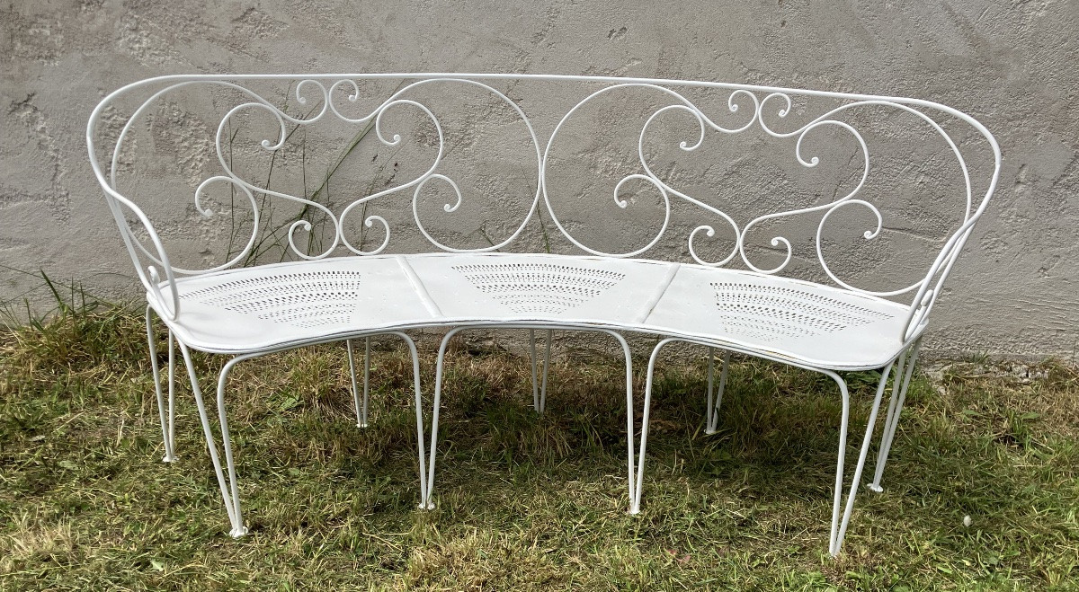 19th Century Round Garden Bench In Powder-coated Wrought Iron-photo-7