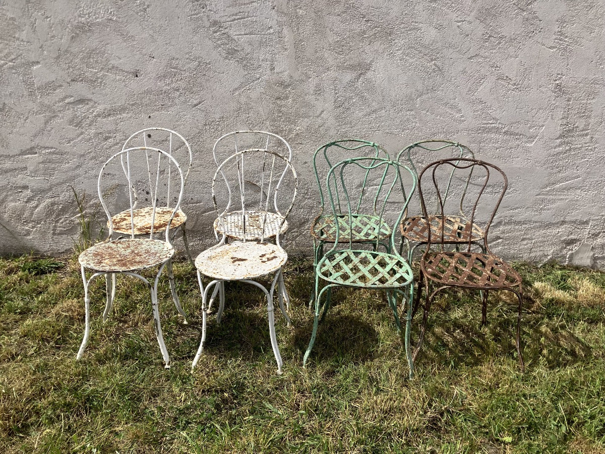 Série de 8 chaises de jardin en fer forgé 19ème salon de jardin-photo-2