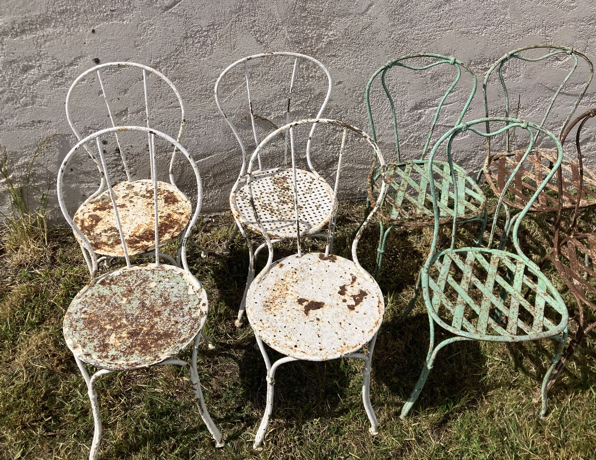 Série de 8 chaises de jardin en fer forgé 19ème salon de jardin-photo-4
