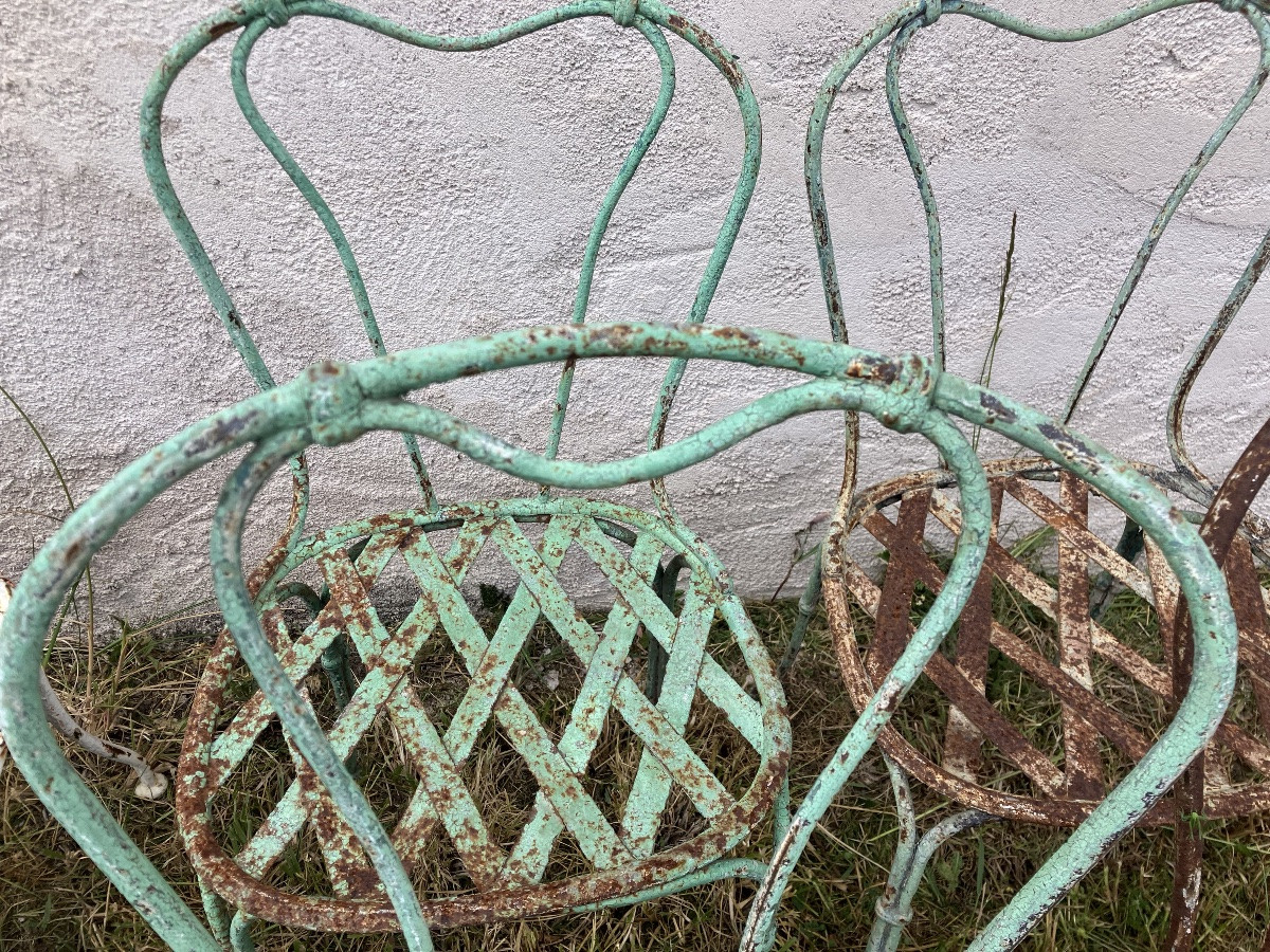 Série de 8 chaises de jardin en fer forgé 19ème salon de jardin-photo-2