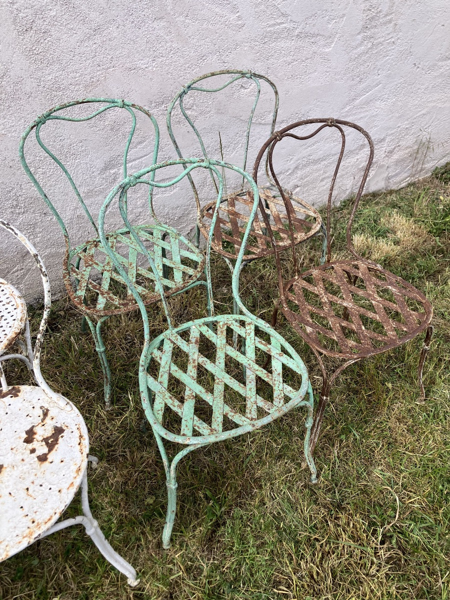 Série de 8 chaises de jardin en fer forgé 19ème salon de jardin-photo-5