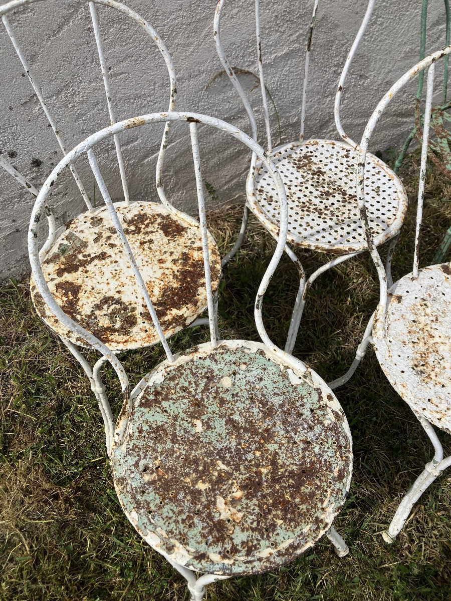 Série de 8 chaises de jardin en fer forgé 19ème salon de jardin-photo-6