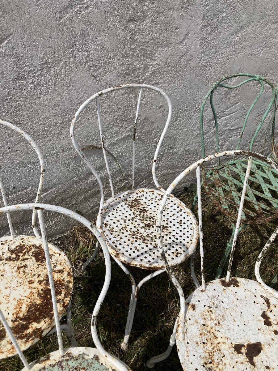 Série de 8 chaises de jardin en fer forgé 19ème salon de jardin-photo-7