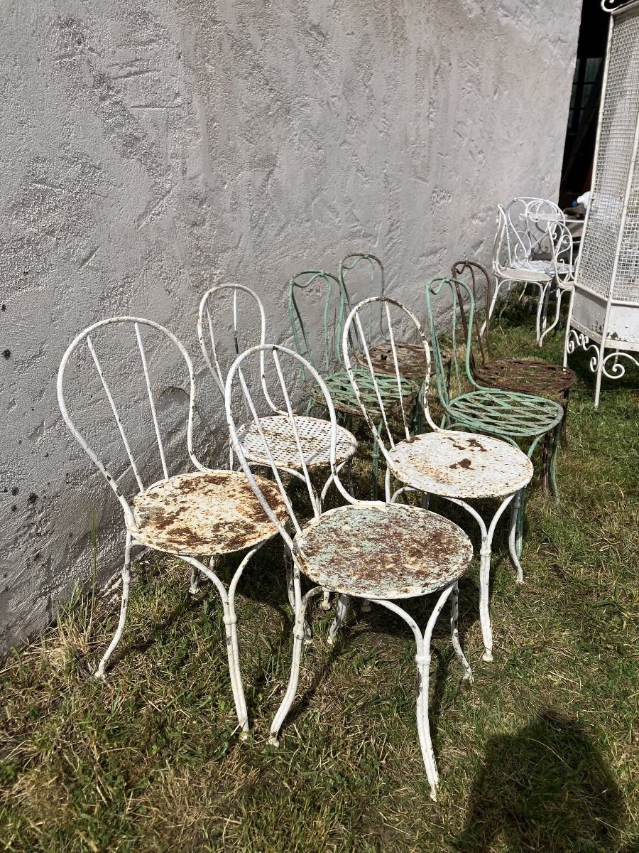 Série de 8 chaises de jardin en fer forgé 19ème salon de jardin-photo-8
