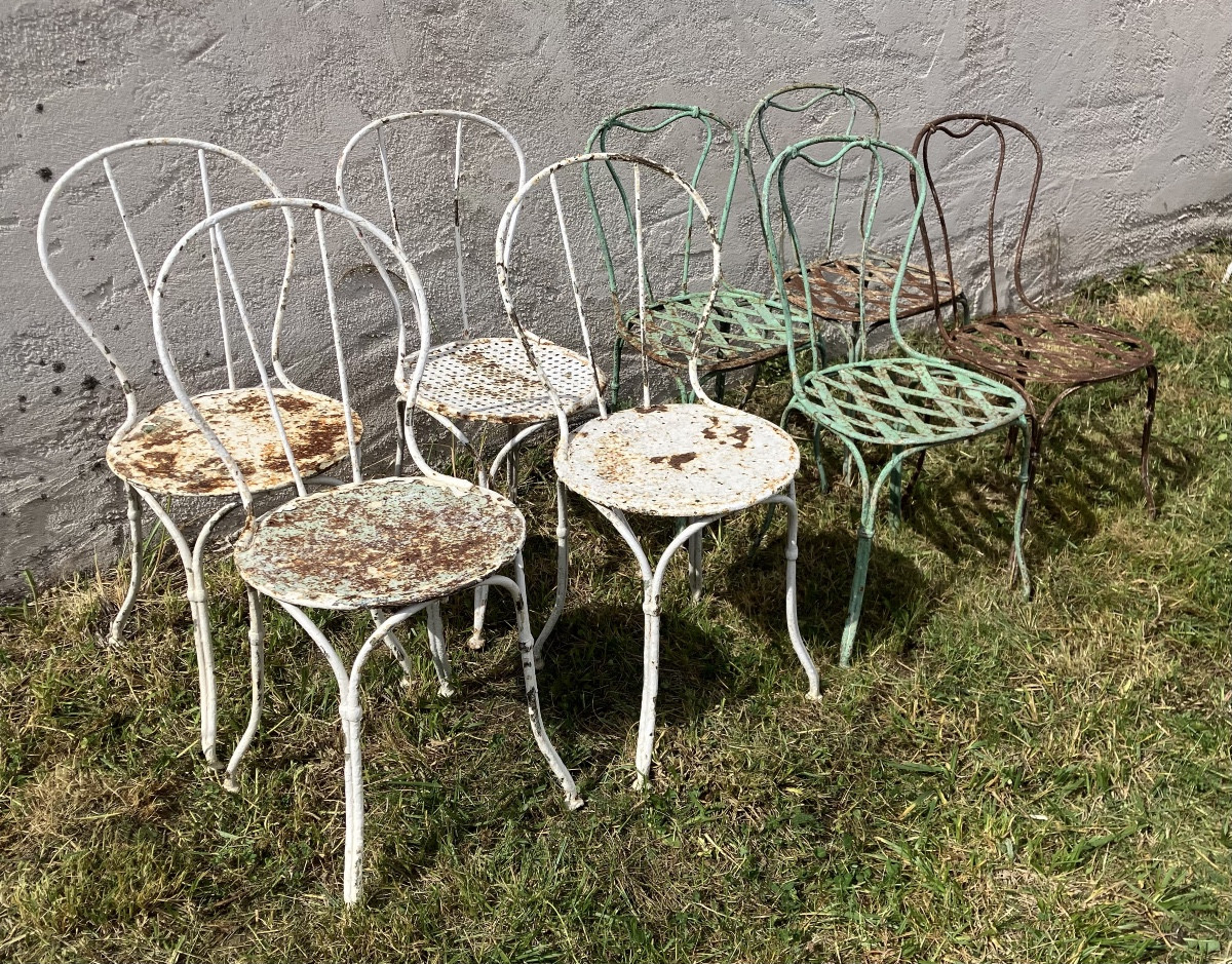 Série de 8 chaises de jardin en fer forgé 19ème salon de jardin