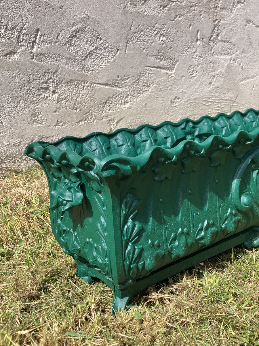 Importante jardinière art nouveau en fonte 1 mètre de large Vasque de jardin  dlg Guimard-photo-1