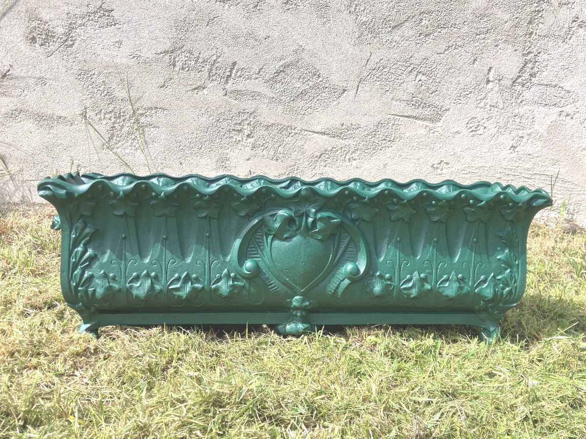 Importante jardinière art nouveau en fonte 1 mètre de large Vasque de jardin  dlg Guimard-photo-4