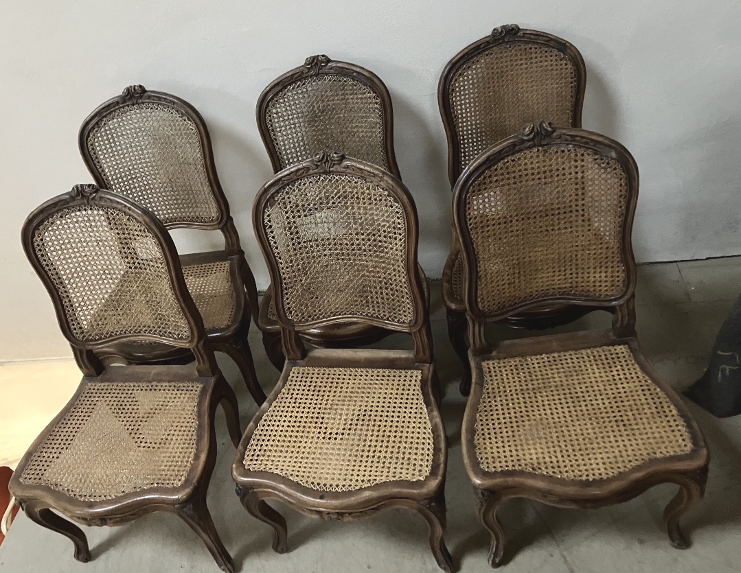Set Of 6 Louis XV Period Chairs In Walnut With Wickerwork Dlg Nogaret-photo-4