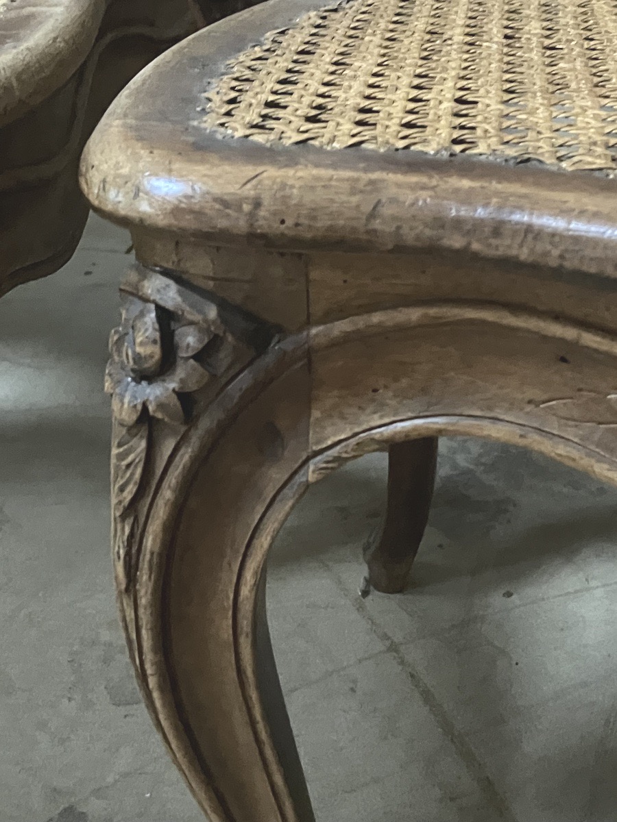 Set Of 6 Louis XV Period Chairs In Walnut With Wickerwork Dlg Nogaret-photo-1