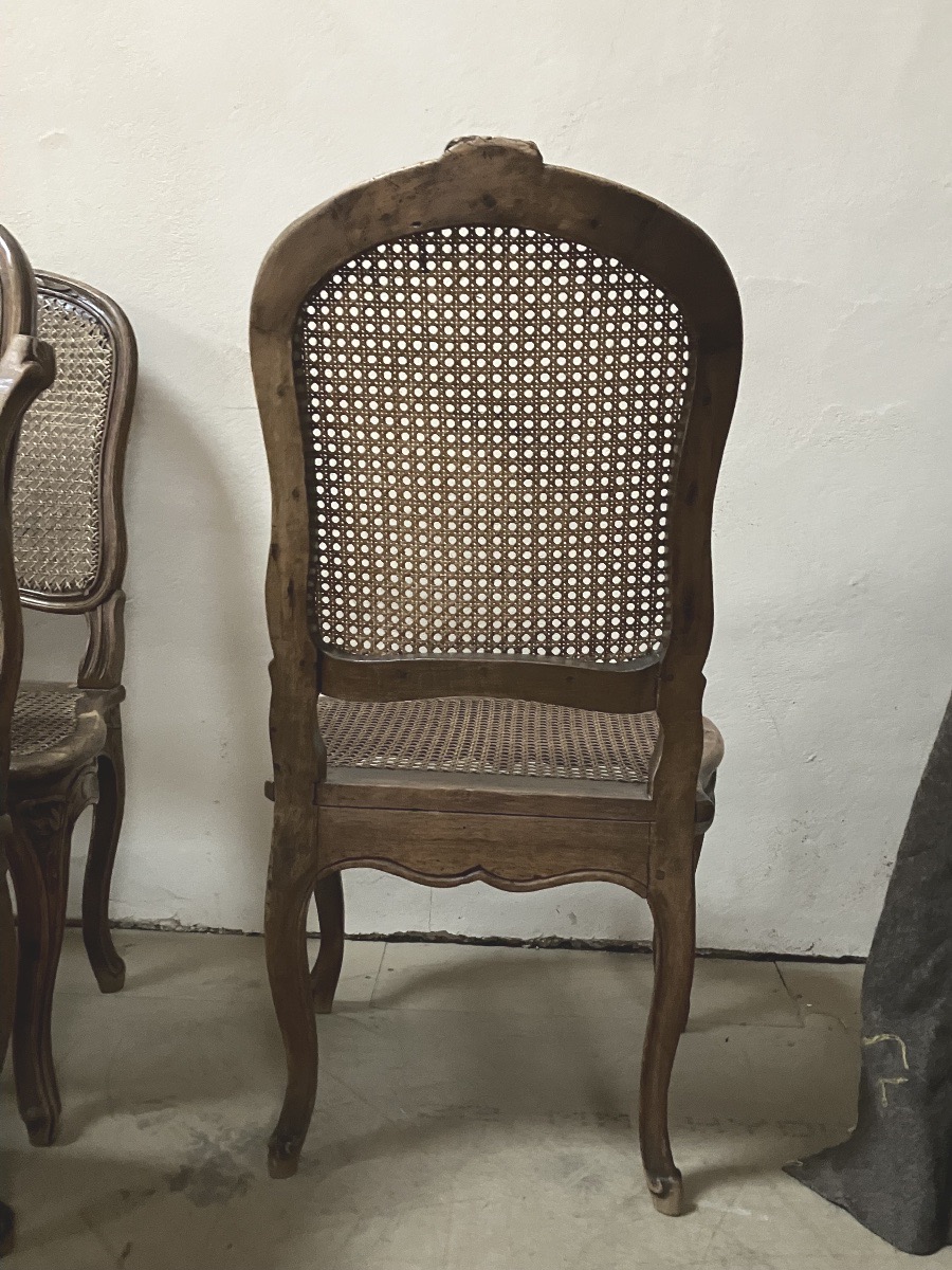 Set Of 6 Louis XV Period Chairs In Walnut With Wickerwork Dlg Nogaret-photo-2