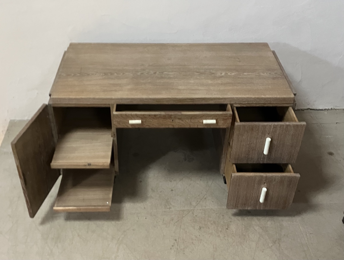 Michel Dufet Modernist Desk And Armchair In Ceruse Oak-photo-2
