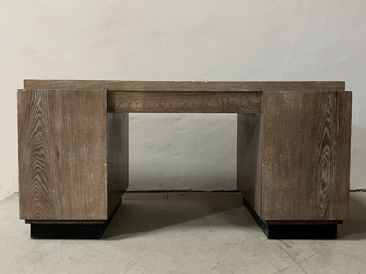 Michel Dufet Modernist Desk And Armchair In Ceruse Oak-photo-3