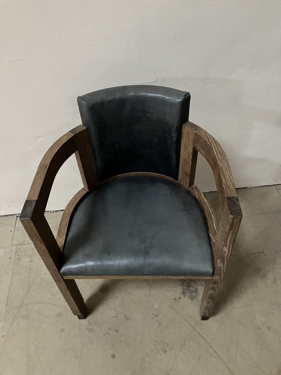 Michel Dufet Modernist Desk And Armchair In Ceruse Oak-photo-4