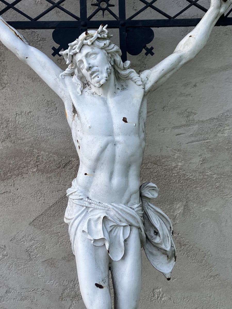 Grand Christ en fonte sur sa croix époque 19ème  322 cm-photo-4