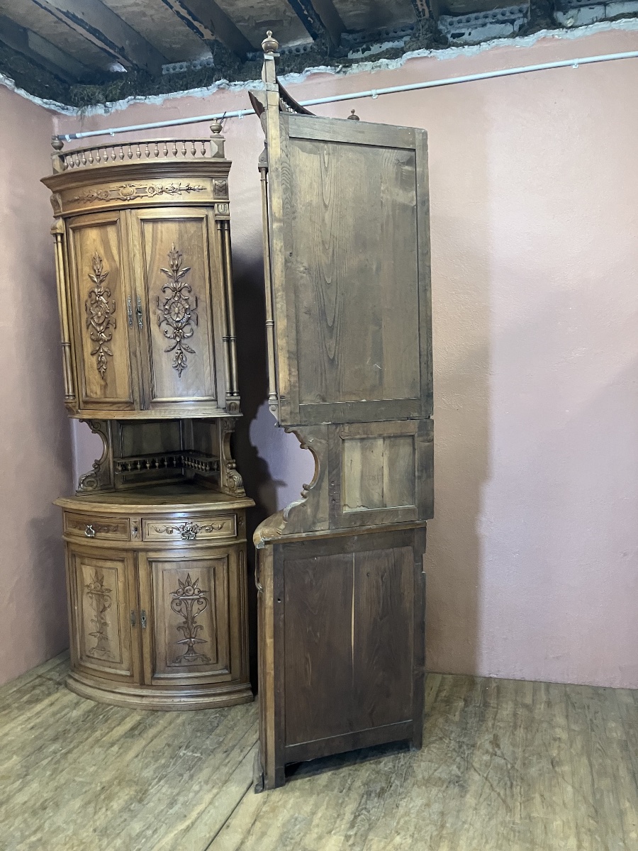 Paire d'encoignures en noyer style Renaissance époque XIXème siècle meuble de coin-photo-2