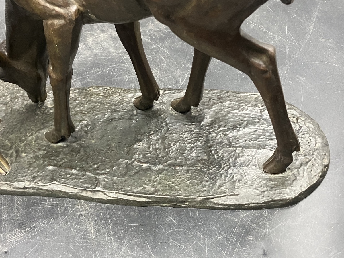 Irénée Rochard Art Deco Bronze Two Deer On Macassar Ebony Base-photo-1
