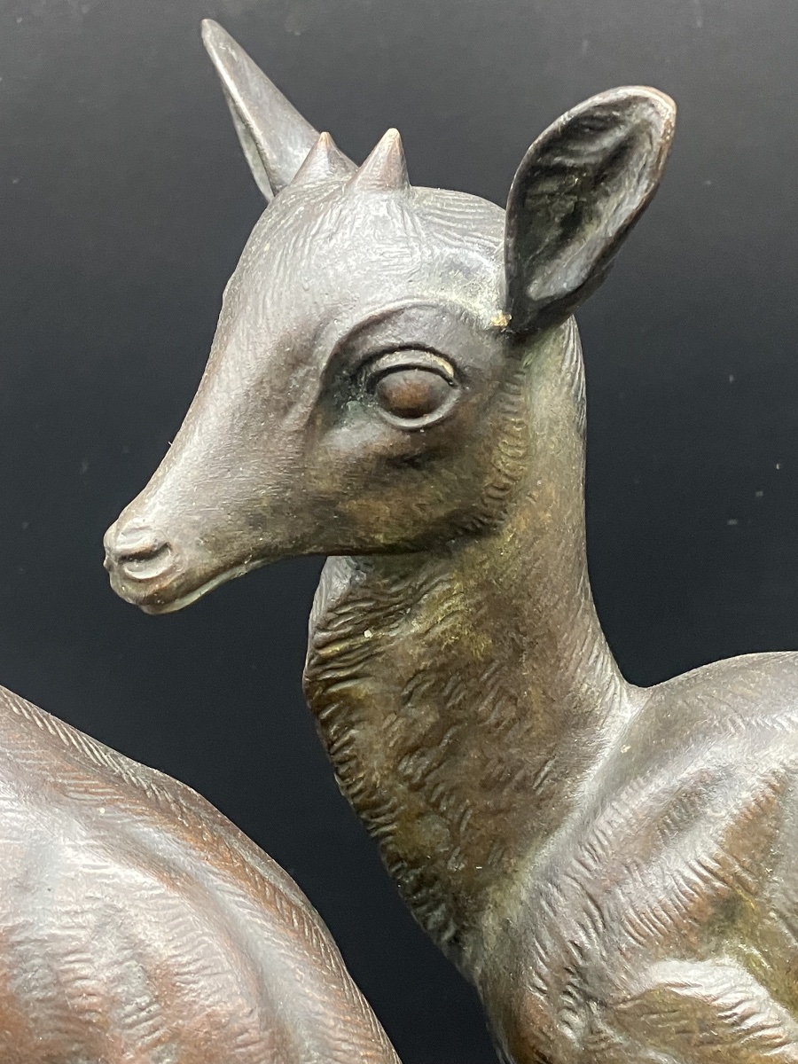 Irénée Rochard Art Deco Bronze Two Deer On Macassar Ebony Base-photo-4