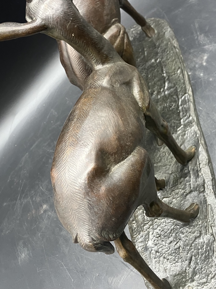 Irénée Rochard Art Deco Bronze Two Deer On Macassar Ebony Base-photo-7