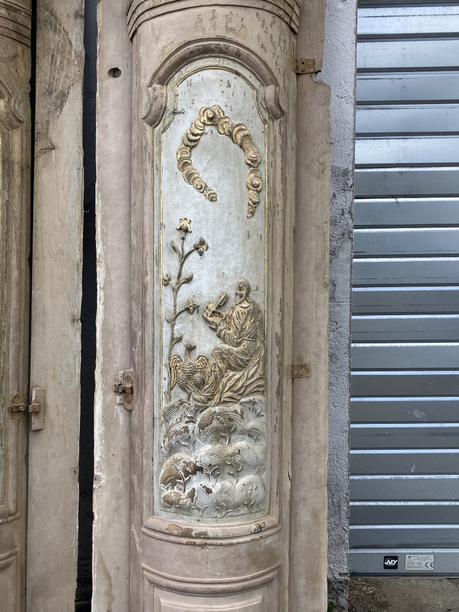 Paire de placard de boiserie 18ème laqué et doré Saint Jean et Saint Matthieu Religieux-photo-3