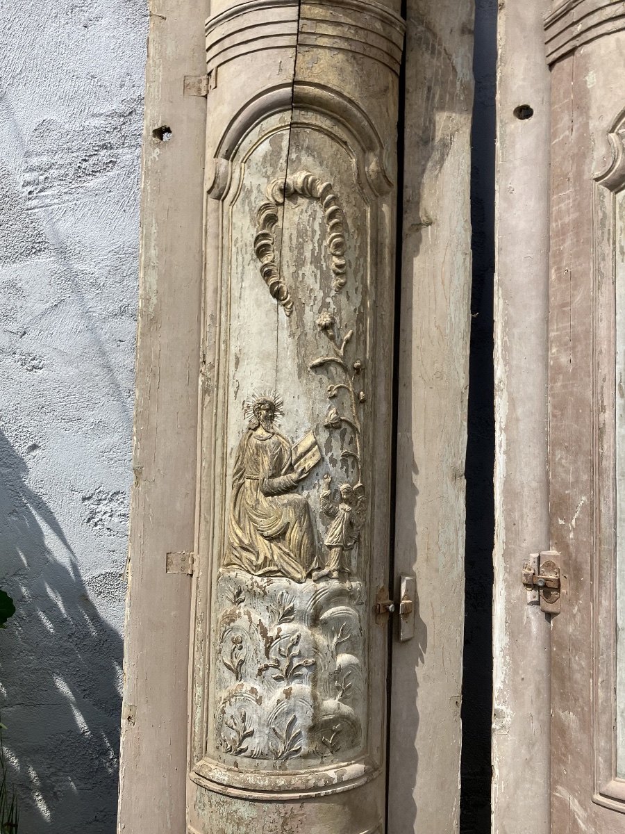 Paire de placard de boiserie 18ème laqué et doré Saint Jean et Saint Matthieu Religieux-photo-4