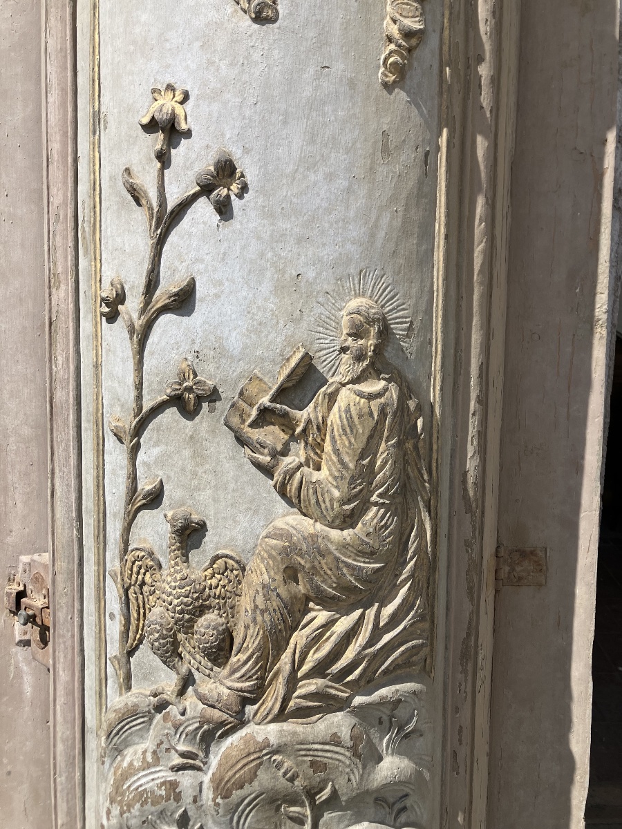 Paire de placard de boiserie 18ème laqué et doré Saint Jean et Saint Matthieu Religieux-photo-3