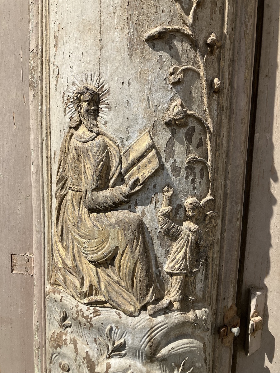 Paire de placard de boiserie 18ème laqué et doré Saint Jean et Saint Matthieu Religieux-photo-4