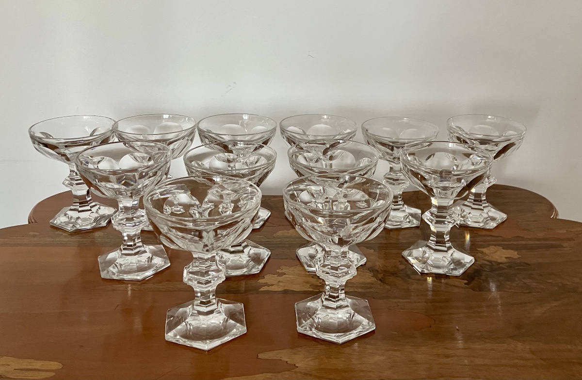 Baccarat Harcourt Set Of 12 Crystal Champagne Glasses 