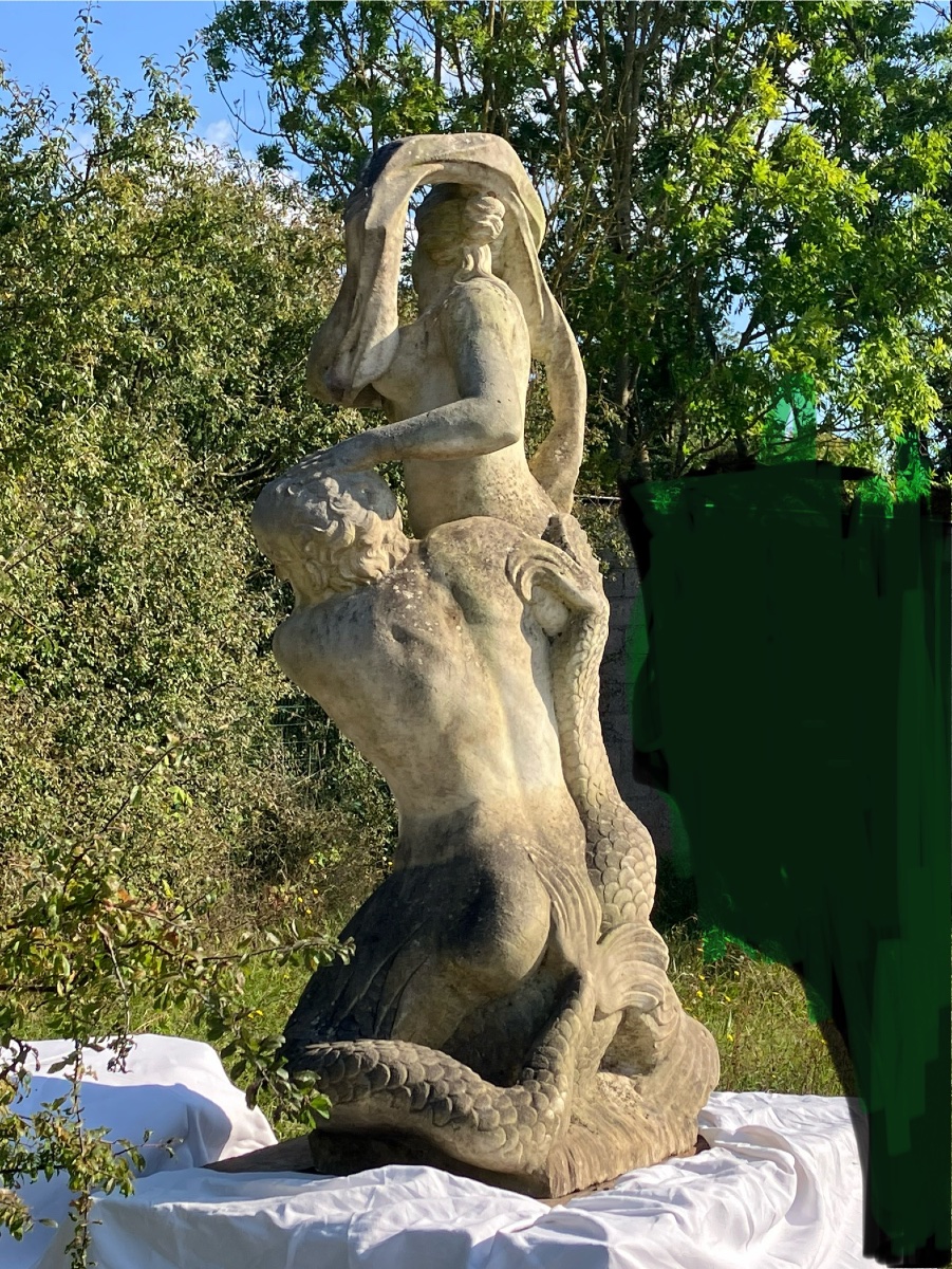 Large Marble Park Statue Of Amphitrite And Poseidon, Mythology, Garden Fountain, 17th Century-photo-6