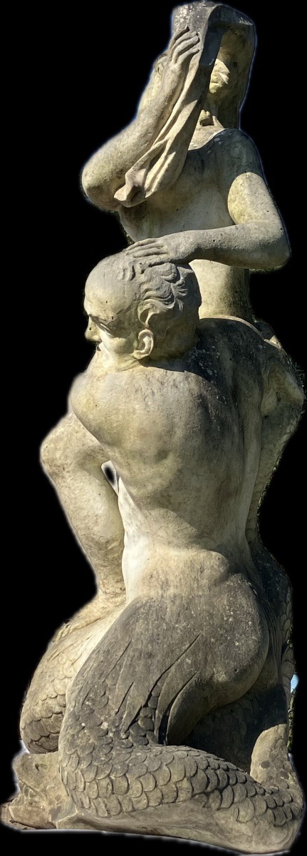 Large Marble Park Statue Of Amphitrite And Poseidon, Mythology, Garden Fountain, 17th Century-photo-7