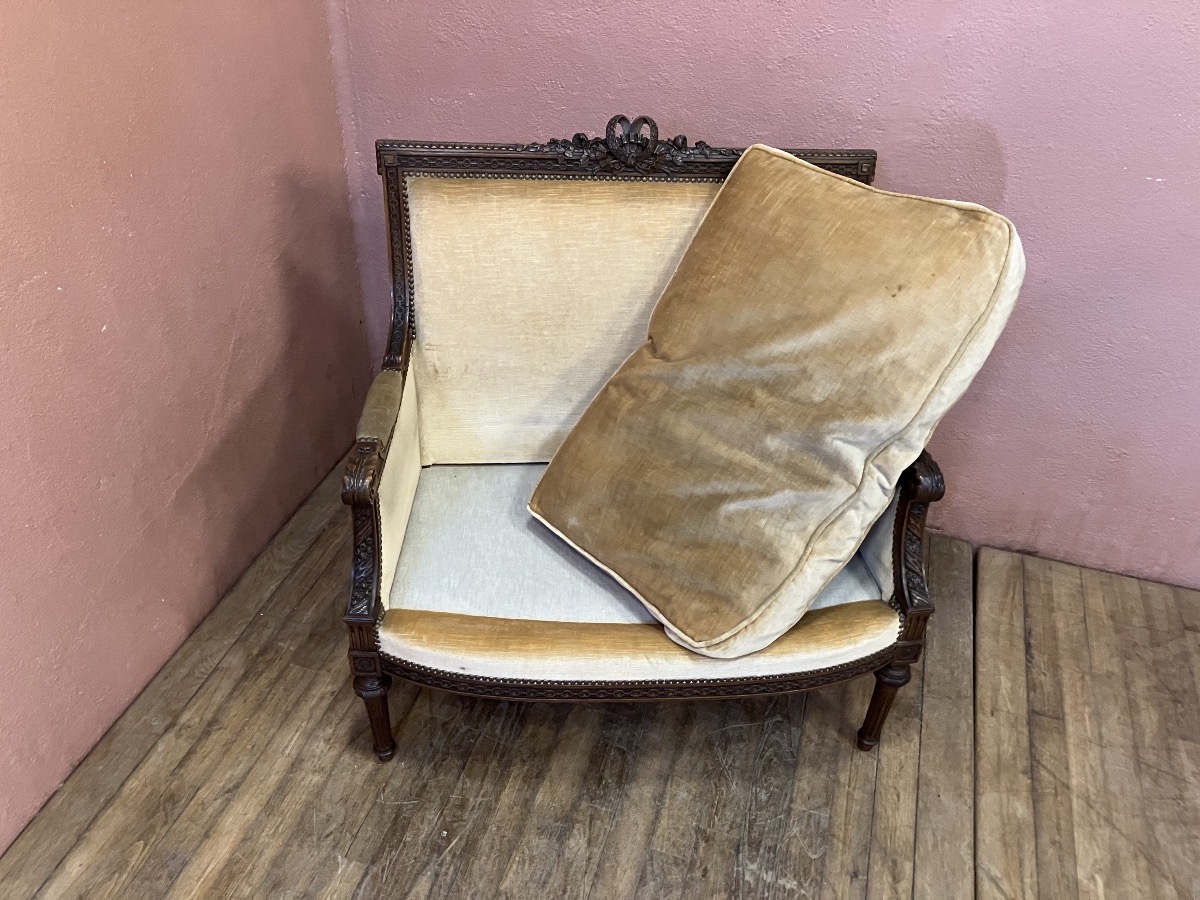 Marquise de style Louis XVI en noyer 19eme bergère canapé fauteuil -photo-4