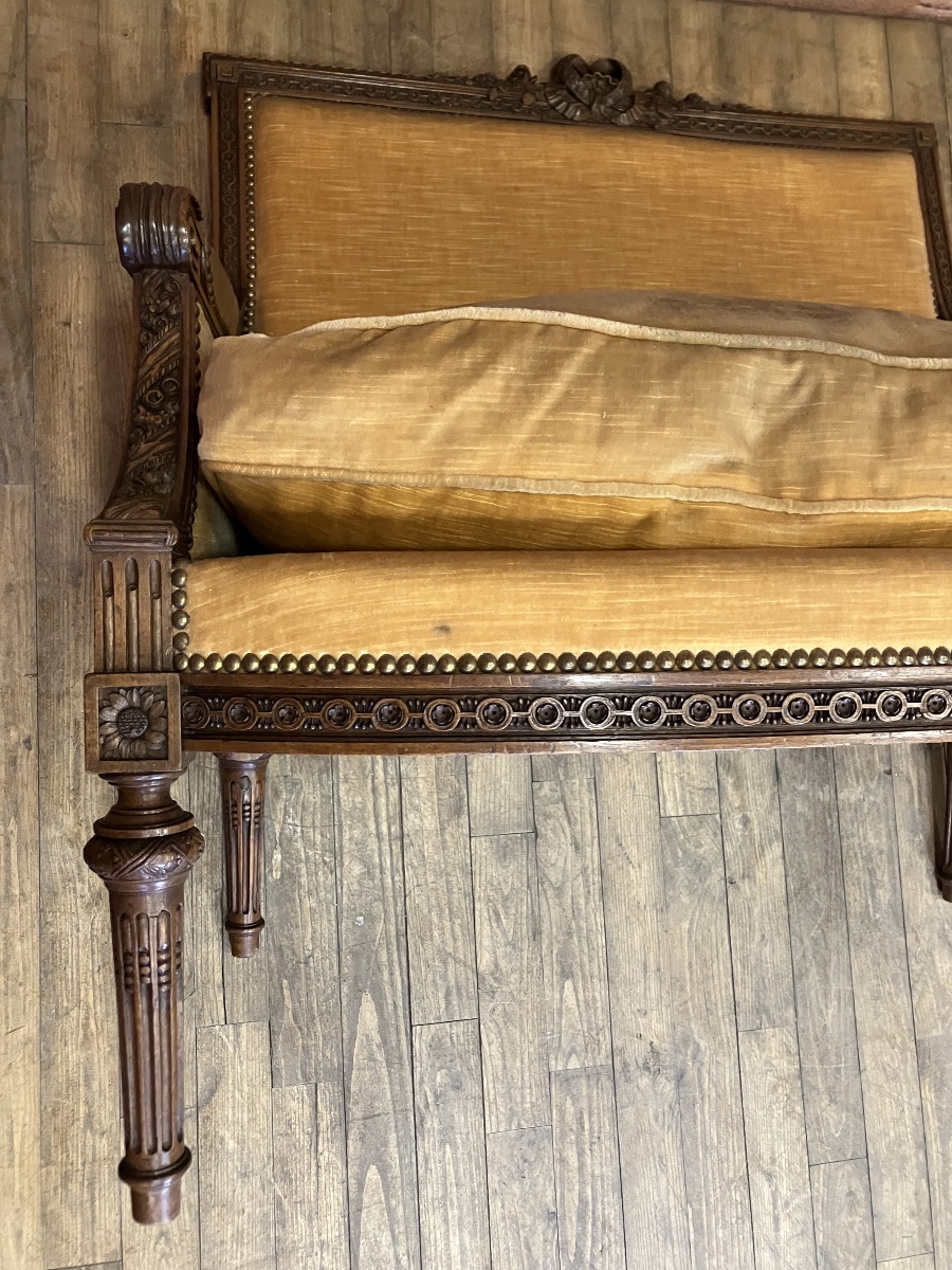 Marquise de style Louis XVI en noyer 19eme bergère canapé fauteuil -photo-7