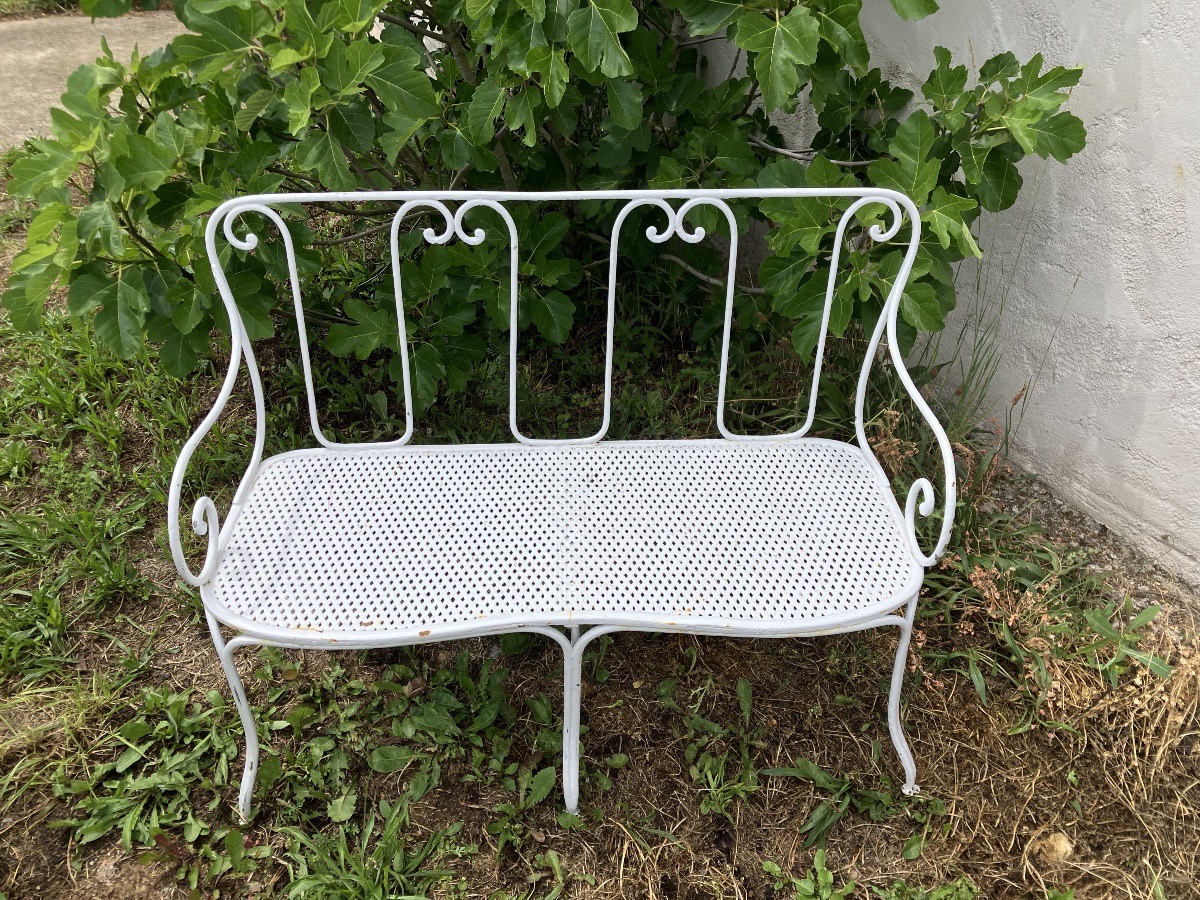 Banc de jardin en fer forgé 19eme galbé en façade -photo-2