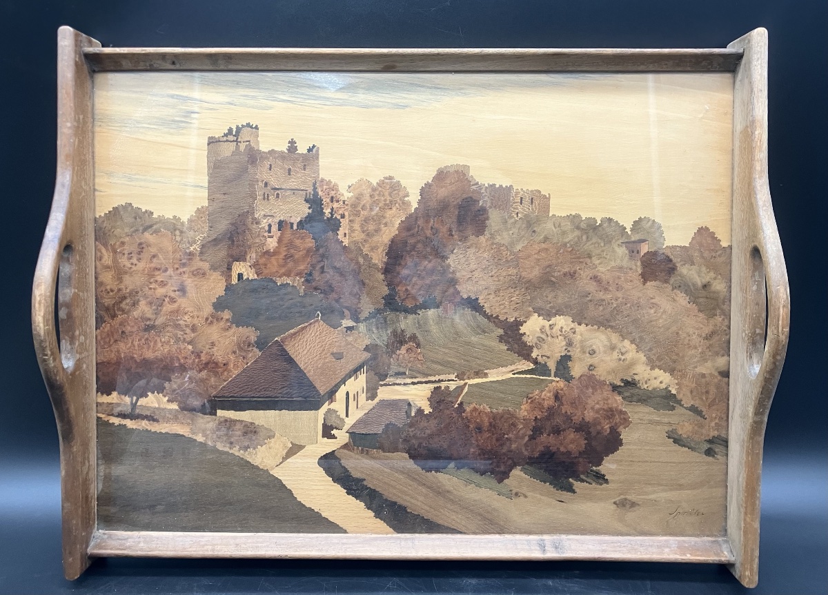 Spindler, Ribeauvillé Marquetry Tray—vosges, The Three Castles