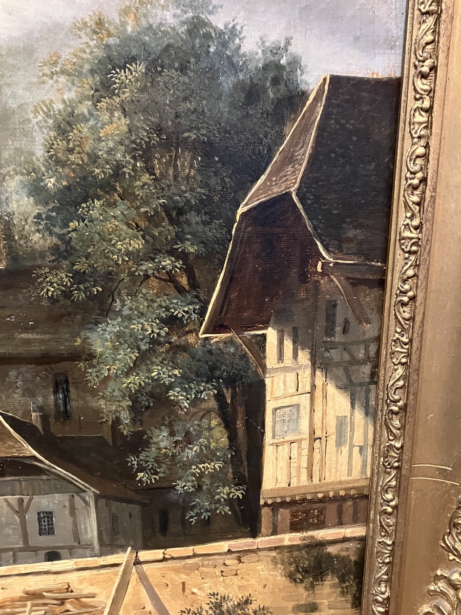 Tableau Ecole Suisse ou Allemande Epoque Romantique Paysage animé 19ème-photo-4