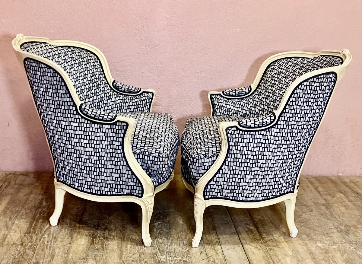 Paire de bergères Louis 15 bois laqué fauteuils -photo-3