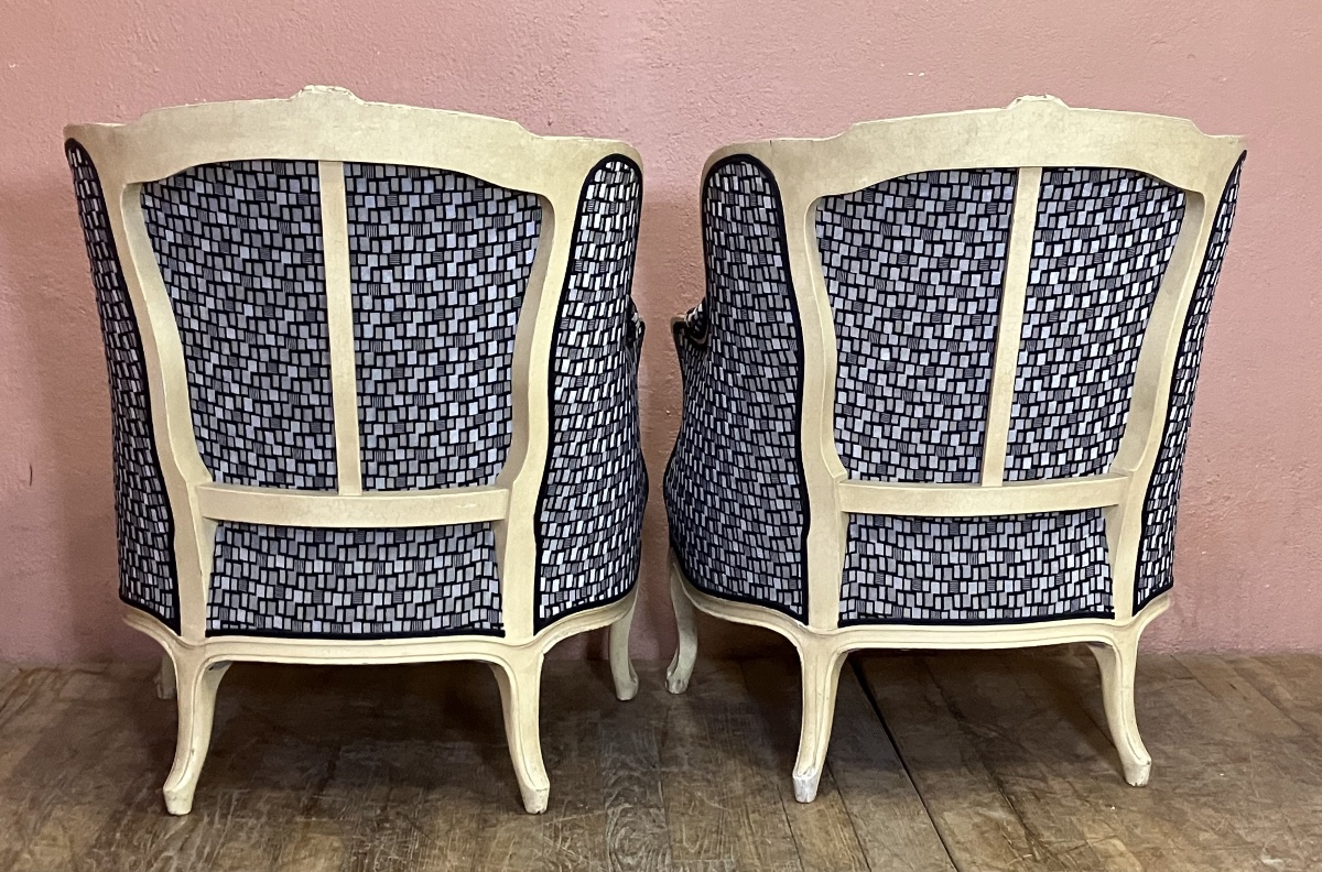Paire de bergères Louis 15 bois laqué fauteuils -photo-4