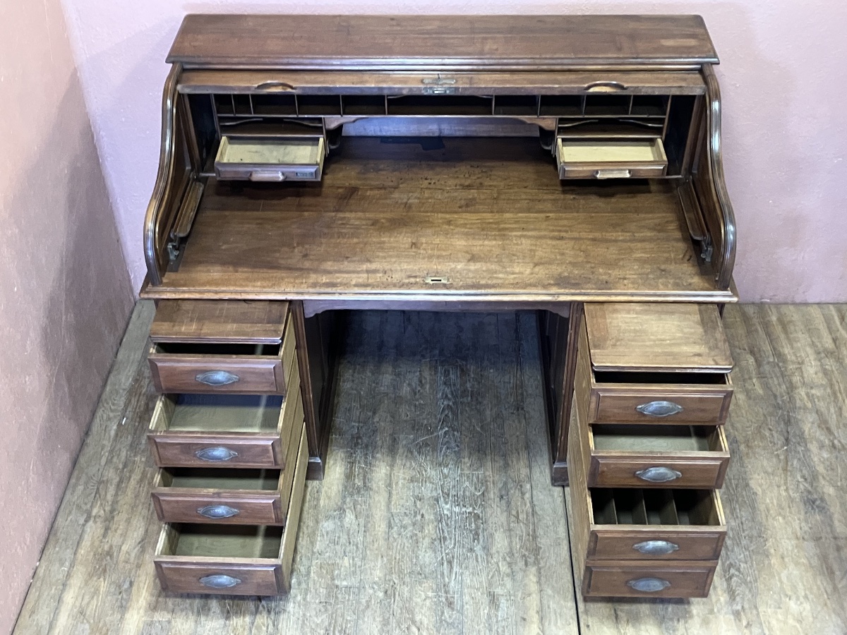 Bureau américain en noyer Charles Delaunay Paris Faubourg Saint Antoine Franco Américain-photo-4