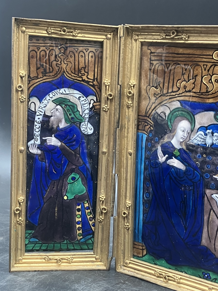 Triptyque en émail de Limoges : L'Annonciation , art Chrétien-photo-2