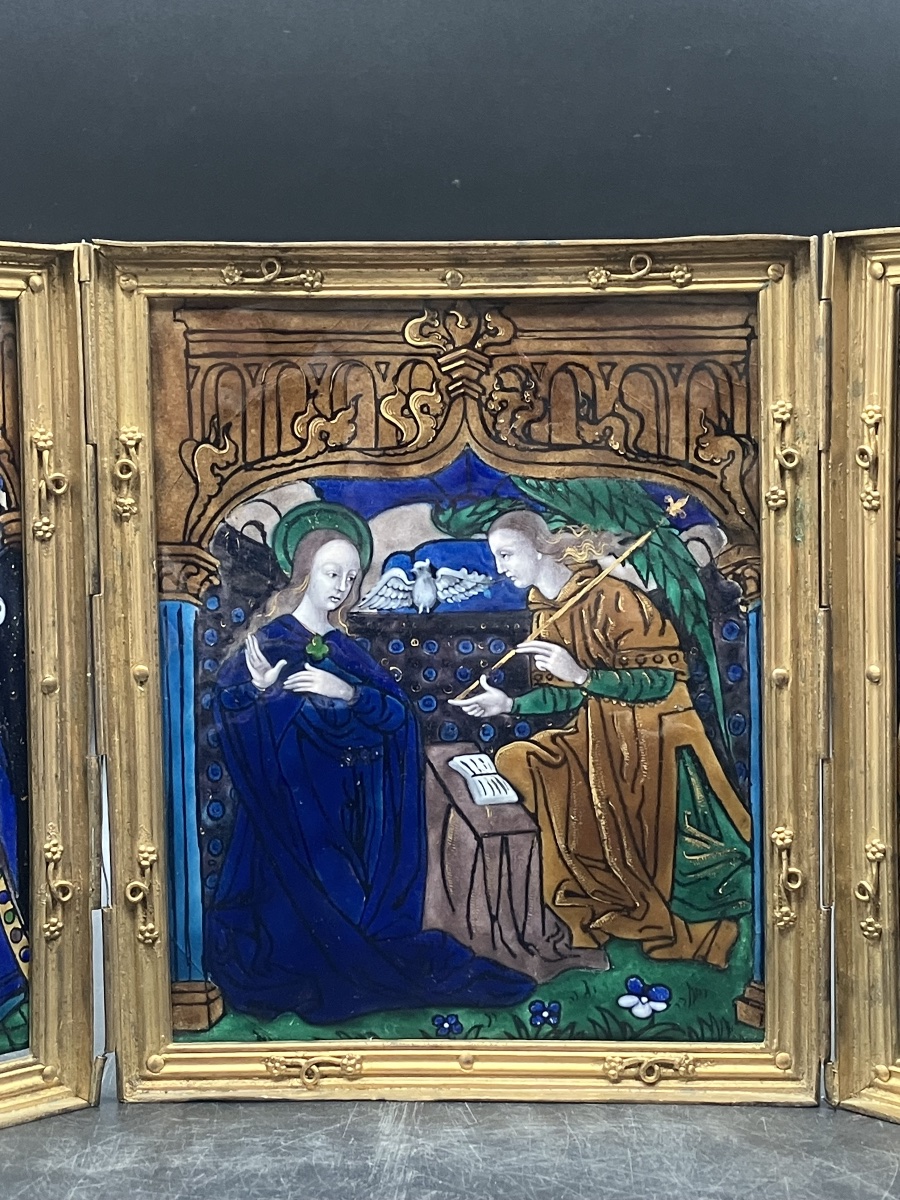 Triptyque en émail de Limoges : L'Annonciation , art Chrétien-photo-3