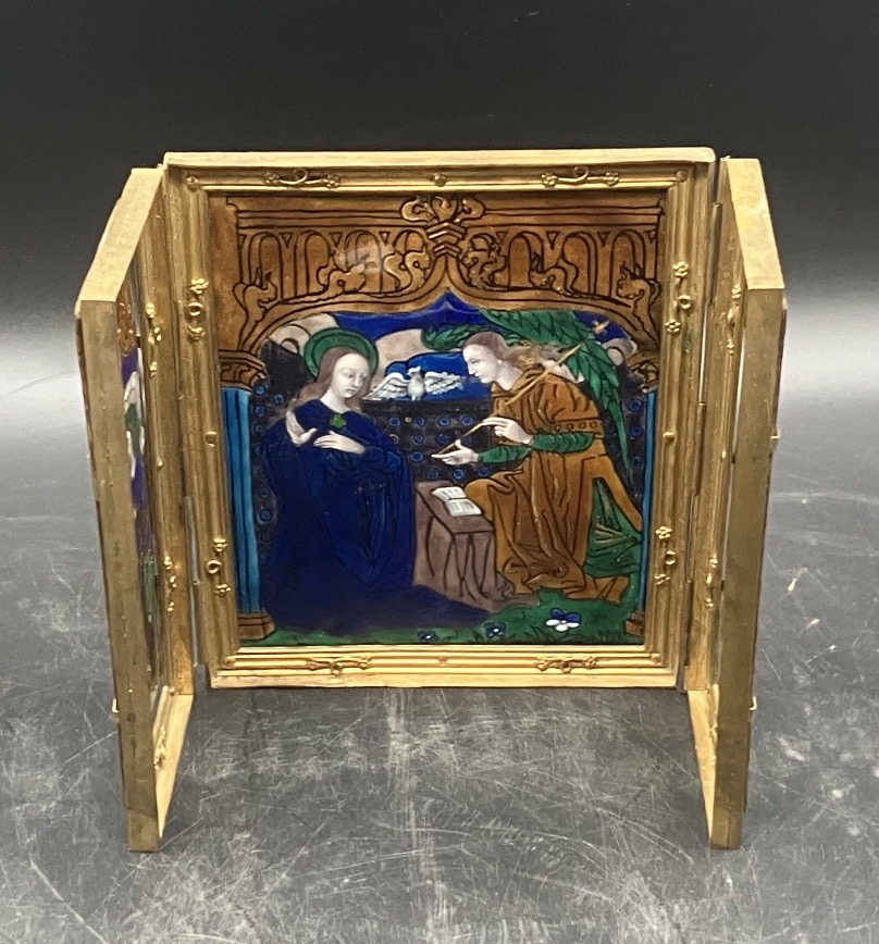 Triptyque en émail de Limoges : L'Annonciation , art Chrétien-photo-1