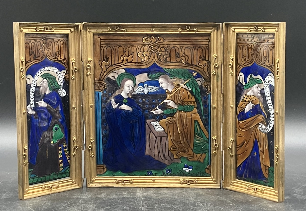 Triptyque en émail de Limoges : L'Annonciation , art Chrétien