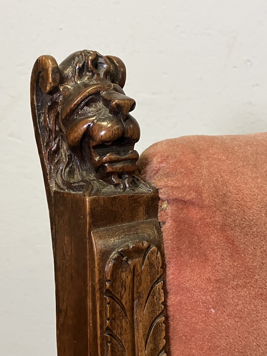 Fauteuil curule en noyer Renaissance époque  XIXème Blason Bureau Château Apparat Dagobert-photo-8